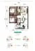 Floor plan: 2-bedroom 1-bathroom unit; features: open-plan kitchen-dining-living, master bedroom with ensuite bathroom, all bedrooms with windows, utility room, balcony off living room, central foyer, 1 car porch.
