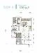 Floor plan: 3-bedroom 2-bathroom unit; features: open-plan kitchen-dining-living, master bedroom with ensuite bathroom, balcony off living room, utility room, laundry area, central foyer.