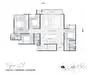 Floor plan: 3-bedroom 2-bathroom unit; features: open-plan kitchen-dining-living, master bedroom with ensuite bathroom, bedroom 2 with shared bathroom, utility room, balcony off living room, central foyer, 2 car porch, 1,250 sqft built-up.