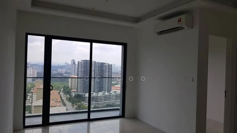 Room features: floor-to-ceiling windows, city view, white painted walls, tile flooring, 1 wall-mounted split AC; style: modern; view: city.