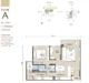Floor plan: 2-bedroom 2-bathroom unit; features: open-plan kitchen-dining-living, master bedroom with ensuite bathroom, bedroom 2 with shared bathroom, utility room, balcony off living room, central foyer, 1 car porch, 1,200 sqft built-up.