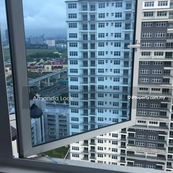 Exterior type: high-rise condominium; features: glass curtain wall, recessed balconies, city skyline view, multiple storeys, modern architectural design; style: modern.