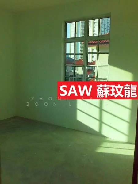 Room features: white painted walls, concrete flooring, floor-to-ceiling windows, natural light from windows, window treatments not visible.