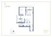 Floor plan: 1-bedroom 1-bathroom unit; features: open-plan kitchen-dining-living, master bedroom with ensuite bathroom, utility room, balcony off living room, central foyer.