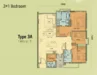 Floor plan: 3-bedroom 2-bathroom unit; features: open-plan kitchen-dining-living, master bedroom with ensuite bathroom, bedroom 2 with shared bathroom, study or 4th bedroom, utility room, central foyer.