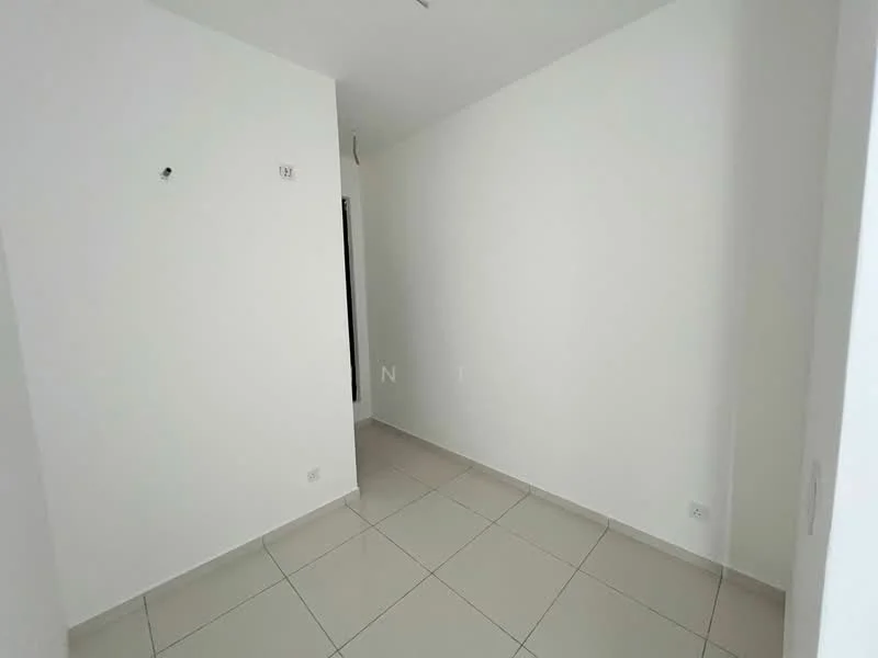 Room features: white painted walls, glossy ceramic tile flooring, no visible windows, no visible doors, neutral color scheme; style: minimalist.