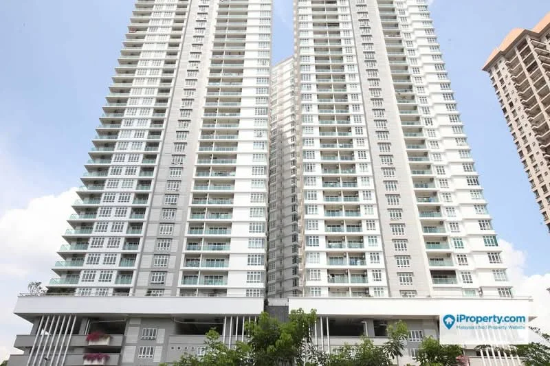 Exterior type: high-rise condominium; features: white painted facade, glass balconies, multiple storeys, large windows, elevated parking area, manicured landscaping, surrounded by greenery; style: modern.