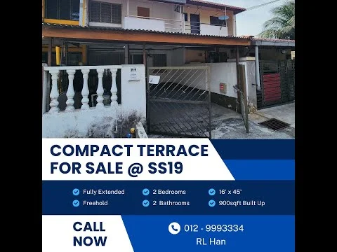 Exterior type: linked terrace house; features: white painted facade, gate with metal grille, paved driveway, front porch area, two-storey structure, balcony on upper floor, manicured lawn, surrounded by greenery; style: modern.