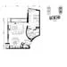Floor plan: 1-bedroom 1-bathroom unit; features: open-plan kitchen-dining-living, master bedroom with ensuite bathroom, balcony off living room, utility room, central foyer.