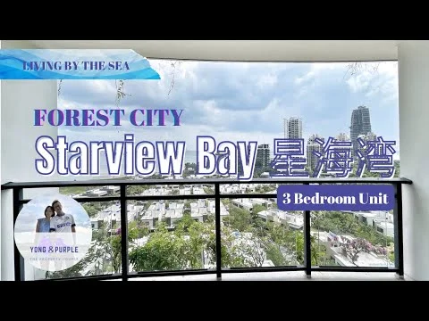Exterior type: high-rise condominium; features: balcony with railing, city skyline view, surrounded by greenery, modern architectural design, large windows, multiple high-rise buildings in view; style: modern.