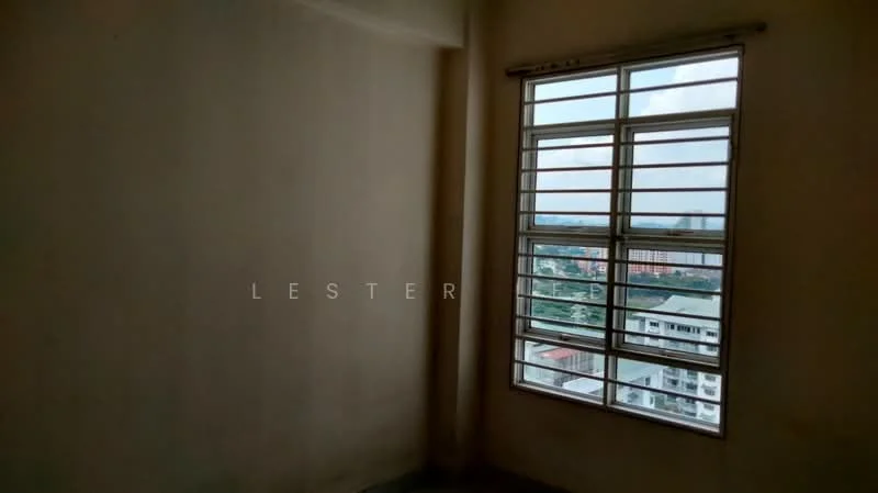 Room features: white painted walls, floor-to-ceiling windows, city view; view: city.