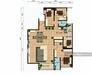 Floor plan: 3-bedroom 2-bathroom unit; features: open-plan kitchen-dining-living, master bedroom with ensuite bathroom, bedroom 2 with shared bathroom, balcony off living room, utility room, laundry area, central foyer, 2 car porch.