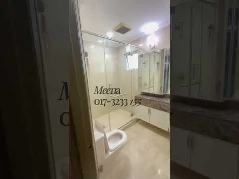 Bathroom features: glass shower enclosure, single-sink vanity with granite countertop, white cabinetry, one-piece toilet, mirror above vanity, recessed lighting, tile flooring, ventilation window; style: modern.