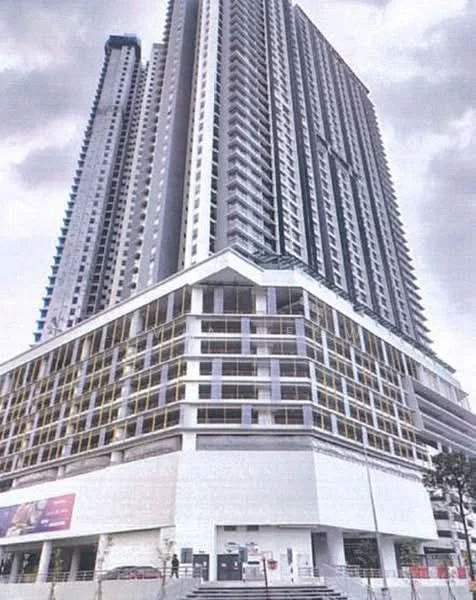 Exterior type: high-rise condominium; features: glass curtain wall, white painted facade, recessed balconies, projecting balconies, approximately 30-storey high-rise, commercial space at ground level, signage visible at the base, multiple vertical fins, modern architectural design; style: modern.