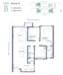 Floor plan: 2-bedroom 2-bathroom unit; features: open-plan kitchen-dining-living, master bedroom with ensuite bathroom, bedroom 2 with shared bathroom, utility room, balcony off living room, central foyer, 1 car porch.
