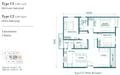 Floor plan: 3-bedroom 2-bathroom unit; features: open-plan kitchen-dining-living, master bedroom with ensuite bathroom, balcony off living room, utility room, laundry area, central foyer, 2 car porch, 1,200 sqft built-up.