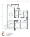 Floor plan: 3-bedroom 2-bathroom unit; features: open-plan kitchen-dining-living, master bedroom with ensuite bathroom, bedroom 2 with shared bathroom, utility room, balcony off living room, central foyer, 1 car porch.