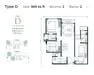 Floor plan: 3-bedroom 2-bathroom unit; features: open-plan kitchen-dining-living, master bedroom with ensuite bathroom, all bedrooms with windows, utility room, balcony off living room, central foyer, 2 car porch, 1,200 sqft built-up.