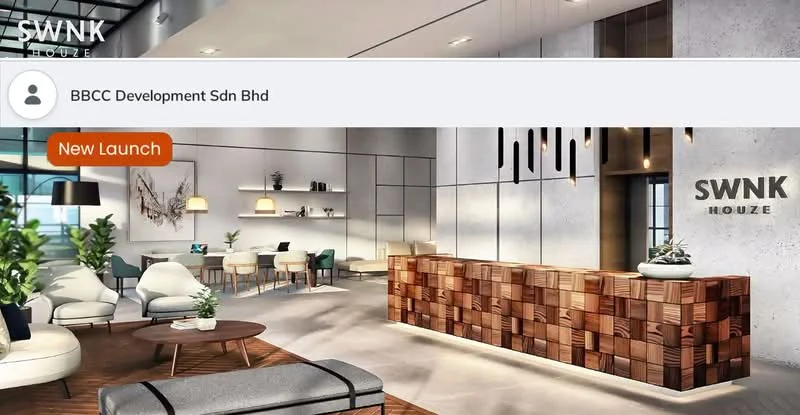 Lobby features: reception desk with wooden paneling, modern pendant lighting, sofa seating in light fabric, coffee table with round design, decorative plants in pots, large windows for natural light, wooden flooring, wall-mounted artwork, neutral color palette, open layout, high ceiling with exposed beams; style: modern.