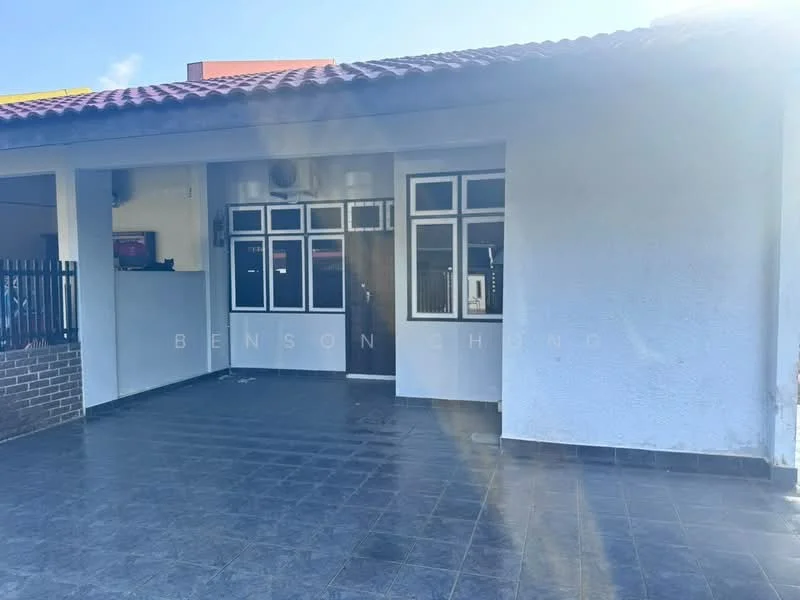 Exterior features: flat roof, white painted facade, black tiled flooring, multiple windows with white frames, main entrance door, brick wall section, covered porch area; style: modern.