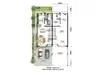Floor plan: 3-bedroom 2-bathroom unit; features: open-plan kitchen-dining-living, master bedroom with ensuite bathroom, bedroom 2 with shared bathroom, utility room, private yard, central foyer, 1 car porch.