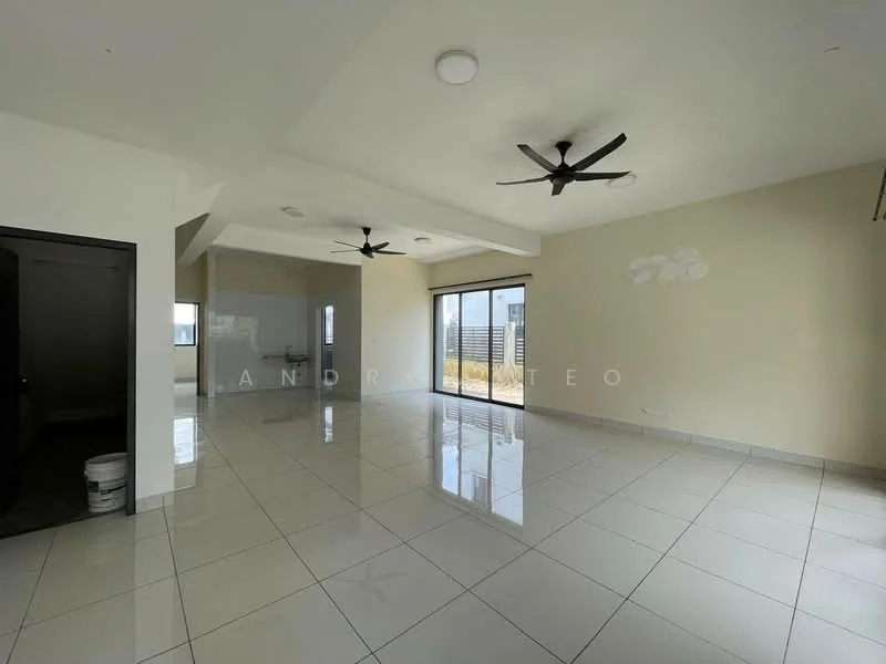 Room features: white painted walls, polished ceramic tile flooring, exposed ceiling with recessed downlights, 2 ceiling fans, large sliding glass door, floor-to-ceiling windows, natural light from windows, neutral color scheme; style: modern; view: city.