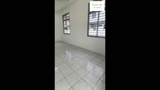 Room features: white painted walls, glossy ceramic tile flooring, large windows with metal grilles, natural light from windows, neutral color scheme, empty space, no visible furniture, clean and tidy appearance; style: minimalist; view: street.