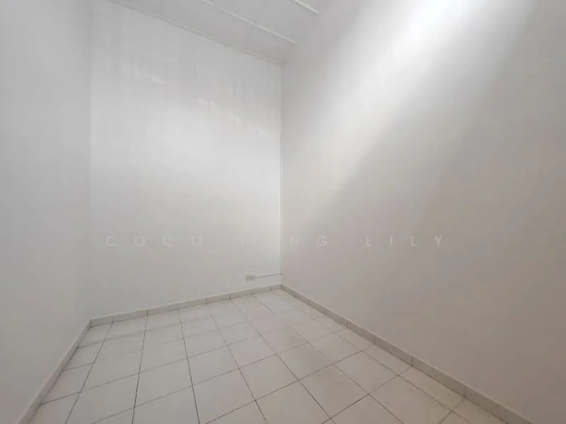 Room features: white painted walls, tile flooring, natural light from window, corner room.