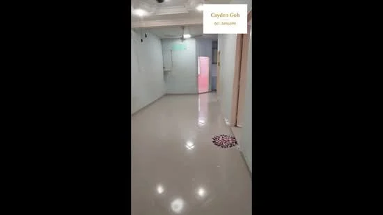 Room features: glossy tile flooring, white painted walls, ceiling with recessed lighting, doorway leading to another room, wall-mounted light fixtures, decorative floor design, open space layout, neutral color scheme; style: modern.