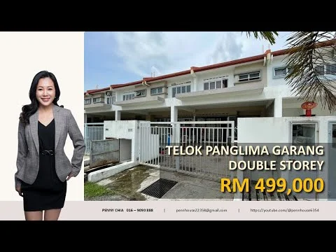 Exterior type: double-storey terrace house; features: white painted facade, red tiled roof, gated entrance, front yard with gate, two-storey structure, concrete driveway, manicured lawn, paved walkway, balconies on upper floor, windows with grilles; style: modern.