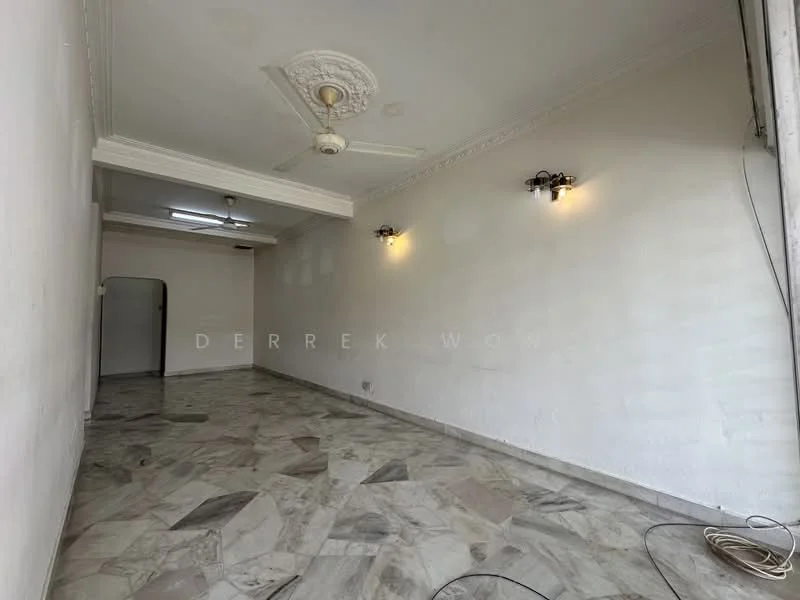 Room features: marble flooring, white painted walls, ceiling fan, recessed downlights, wall sconces, ornate ceiling rose, open layout, no visible furniture; style: minimalist.