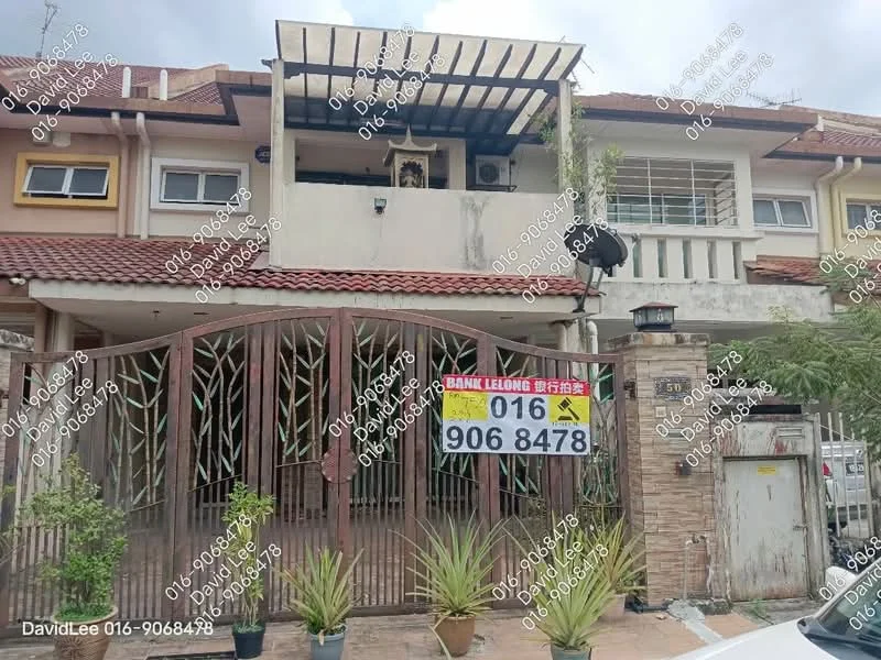 Exterior type: linked terrace house; features: two-storey building, red brick facade, metal gate, covered porch area, potted plants at entrance, balcony on upper floor, sliding windows, roof overhang, decorative stone cladding, manicured landscaping; style: modern.