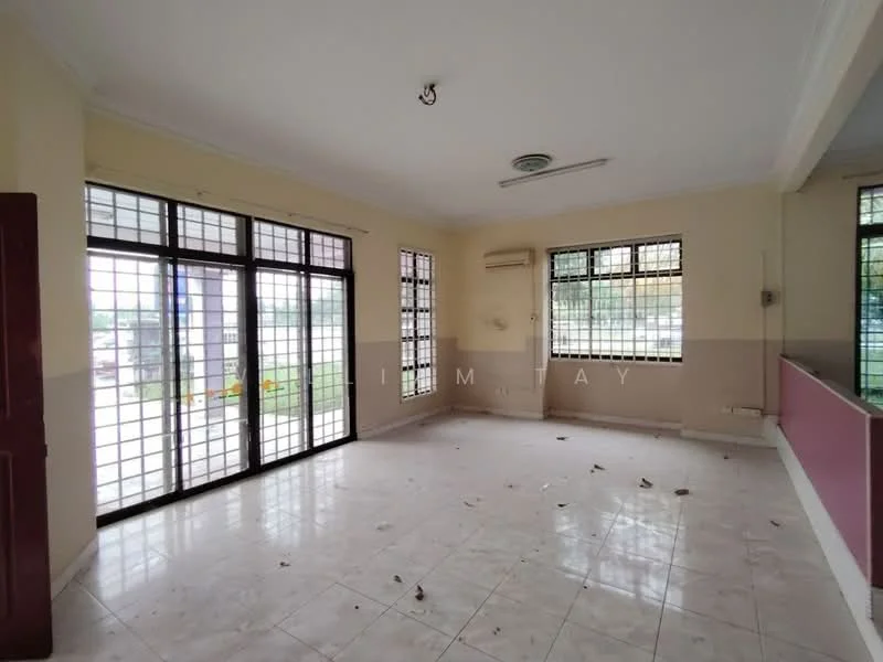 Living features: white painted walls, ceramic tile flooring, floor-to-ceiling windows, sliding glass door, air conditioning unit, crown moulding, multiple windows, natural light, open layout.