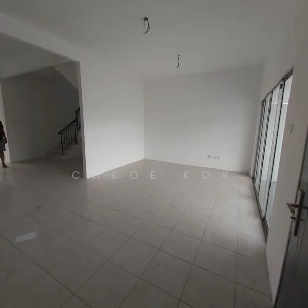 Room features: white painted walls, tile flooring, sliding glass door, floor-to-ceiling windows, no visible furniture, unfurnished space, ceiling lights, open layout.