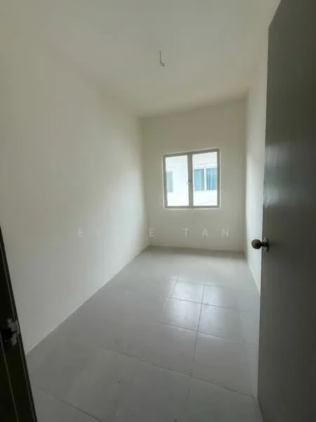 Room features: white painted walls, tile flooring, single window, plain ceiling, door, natural light; style: minimalist.