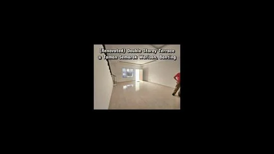 Room features: white painted walls, marble tile flooring, large windows, staircase with railing, open layout, natural light, neutral color scheme, high ceiling; style: modern.