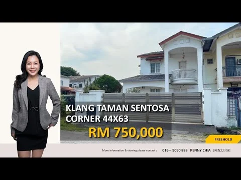 Exterior type: linked terrace house; features: two-storey building, white painted facade, red tiled roof, corner lot, front gate, manicured lawn, driveway, balcony on upper floor, multiple windows, visible neighboring houses; style: modern.