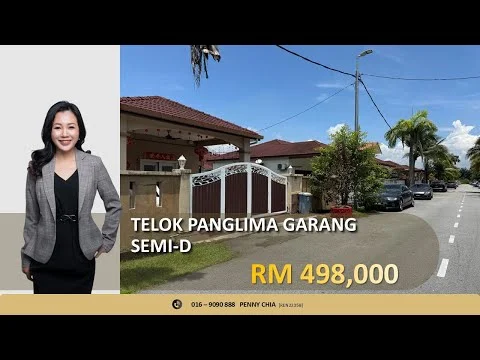 Exterior type: semi-detached house; features: red tiled roof, cream painted facade, front gate with decorative design, manicured lawn, palm trees, driveway, street view, surrounded by residential area; style: modern.