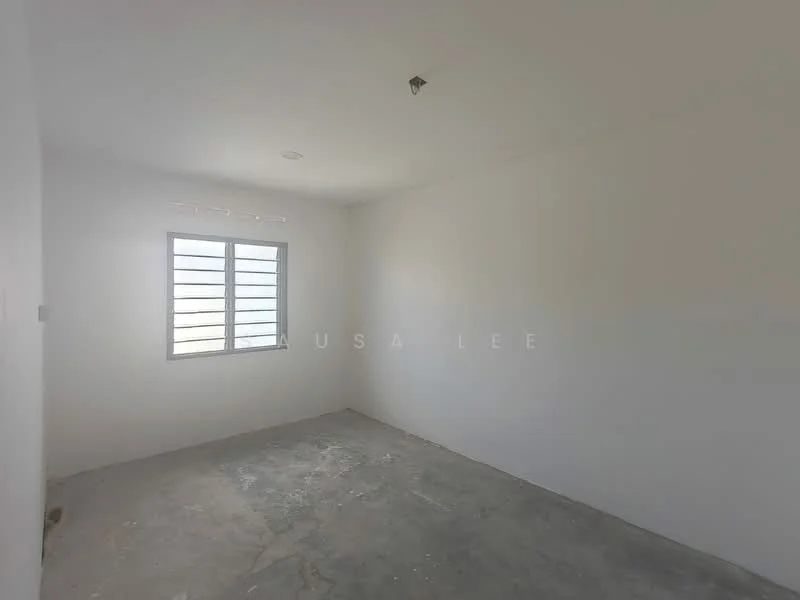 Room features: white painted walls, concrete flooring, single window, no visible fixtures or furniture, plain ceiling, no visible lighting, no visible decor; style: minimalist.