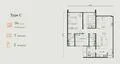 Floor plan: 3-bedroom 2-bathroom unit; features: open-plan kitchen-dining-living, master bedroom with ensuite bathroom, bedroom 2 with shared bathroom, utility room, balcony off living room, central foyer, 2 car porch, 1,200 sqft built-up.