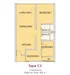 Floor plan: 2-bedroom 1-bathroom unit; features: open-plan kitchen-dining-living, master bedroom with ensuite bathroom, bedroom 2 with shared bathroom, utility room, central foyer, 1 car porch.