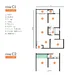 Floor plan: 2-bedroom 1-bathroom unit; features: open-plan kitchen-dining-living, master bedroom with ensuite bathroom, bedroom 2 with shared bathroom, utility room, balcony off living room, central foyer, 1 car porch.