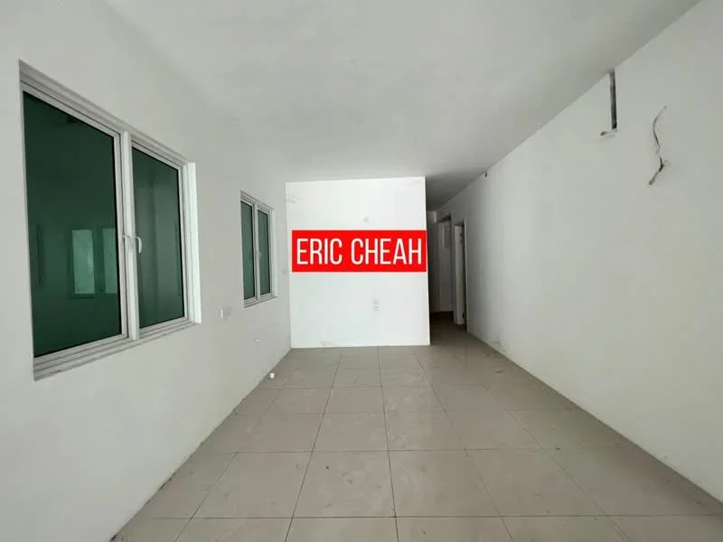 Room features: white painted walls, tile flooring, multiple windows, neutral color scheme, open layout, no visible furniture, minimal decor, ceiling with no visible fixtures; style: minimalist.