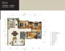 Floor plan: 3-bedroom 2-bathroom unit; features: open-plan kitchen-dining-living, master bedroom with ensuite bathroom, all bedrooms with windows, utility room, balcony off living room, central foyer, 2 car porch, 1,250 sqft built-up.