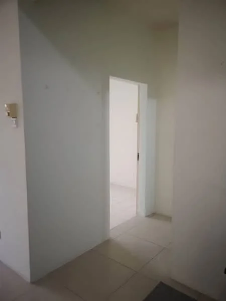 Room features: light-colored walls, tile flooring, doorway leading to another room, neutral color scheme, minimal decor; style: modern.