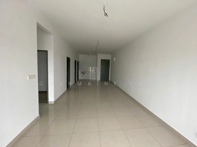 Room features: white painted walls, cream tiled flooring, recessed ceiling lights, multiple doorways, open layout, large windows, neutral color scheme, smooth ceiling; style: modern.