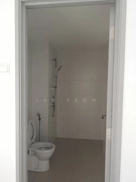 Bathroom features: white tiled walls, light grey floor tiles, one-piece toilet, handheld shower, wall-mounted showerhead, chrome faucet, shower area with glass partition, toilet paper holder; style: modern.