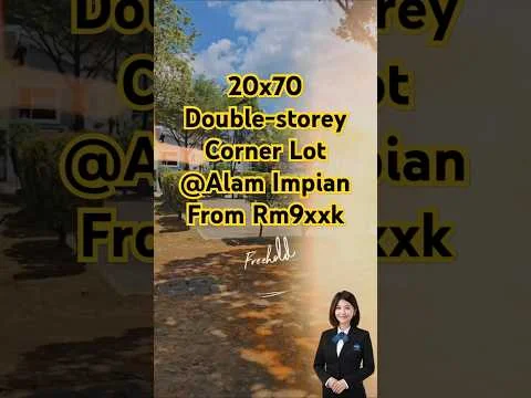 Exterior type: double-storey corner lot; features: 20x70 lot size, landscaped garden, manicured lawn, mature trees, paved walkway, front porch, two-storey structure, corner lot positioning; style: modern.