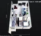 Floor plan: 1-bedroom 1-bathroom unit; features: open-plan kitchen-dining-living, master bedroom with ensuite bathroom, utility room, balcony off living room, central foyer.