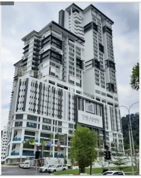 Exterior type: high-rise condominium; features: white painted facade, glass curtain wall, recessed balconies, projecting balconies, feature lighting at night, approximately 20-storey high-rise, manicured landscaping, surrounded by mature greenery, double-volume main lobby, porte cochère drop-off; style: modern.